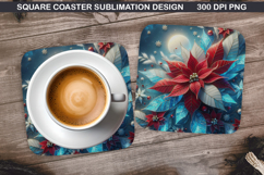 Poinsettias Coaster Sublimation, Christmas Coaster PNG Product Image 1