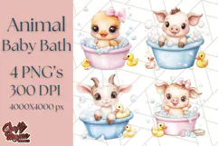 Farm Animal Babies in Bubble Bath PNG, Nursery Clipart Product Image 1