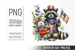 4th of July Raccoon Clipart, Animal illustration for crafts Product Image 1