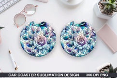 Roses Car Coaster Sublimation| Christmas Coaster PNG Design Product Image 1