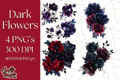 Gothic Floral PNG, Dark Aesthetic Flowers Clipart Print Product Image 1