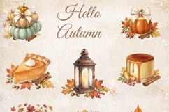 Hello Autumn Watercolor Clipart Bundle, Fall Pumpkin Leaves Product Image 17