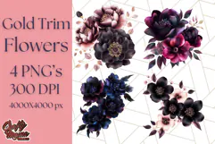 Gothic Floral PNG, Dark Aesthetic Flowers Clipart Print Product Image 1