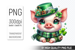 St. Patrick’s Day Pig with Hat Clipart, Shamrocks PNG Product Image 1