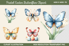 Pastel Easter Butterflies Clipart PNG Product Image 1