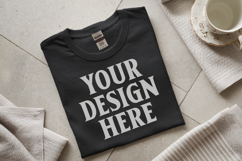 Black Gildan 5000 Flat Lay Tshirt Mockup, G5000 mockup Product Image 1