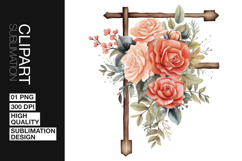 Floral Cross Frame Clipart PNG Product Image 1
