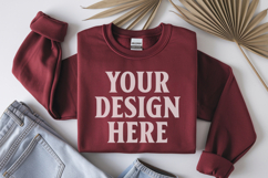 Cardinal Red Gildan 18000 Folded Flat Lay Mockups Product Image 1