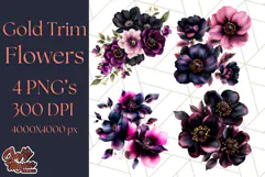 Gothic Floral PNG, Dark Aesthetic Flowers Clipart Print Product Image 1