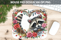 Watercolor Raccoon Mouse Pad Sublimation - Valentines PNG Product Image 1
