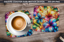 Flowers Coaster Sublimation, Spring Coaster PNG Design Product Image 1