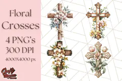 Faith Cross PNG with Flowers, Watercolor Religious Art Print Product Image 1