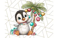 Christmas Penguins The Beach Clipart PNG, Tropical Holiday Product Image 2