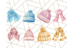 Watercolor Winter Hats and Scarves Clipart PNG Product Image 6