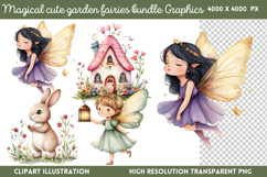 Magical Cute Garden Fairies Clipart PNG Product Image 1