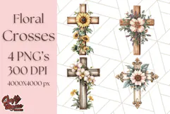 Faith Cross PNG with Flowers, Watercolor Religious Art Print Product Image 1