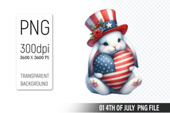 4th Of July Bunny Sublimation Clipart PNG Design Product Image 1