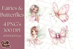 Pastel Fairies and Butterflies PNG, Spring Fantasy Clipart Product Image 1
