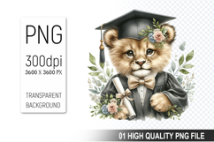 Tiger Clipart PNG, Watercolor Graduation Animals Clipart Product Image 1