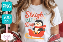 Cute Christmas Penguin PNG, Sleigh all day PNG sublimation Product Image 3