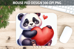 Watercolor Pandas Mouse Pad Sublimation - Valentines PNG Product Image 1