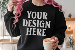 Gildan 18000 Black Mockup , Crewneck Sweatshirt Boho Mock-up Product Image 1