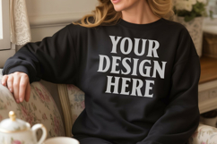 Black Gildan 18000 Crewnwck Sweatshirt Mockup, gildan 18000 Product Image 1