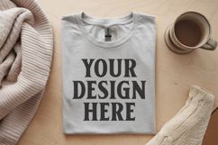 Gildan 64000 Heather Grey Folded T-Shirt Mockup | Flat Lay U Product Image 1