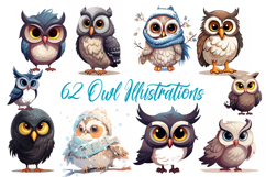 62 Owl Cartoon Illustration Clipart JPG Product Image 1