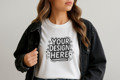 Women Black Jacket T-Shirt Mockup PSD JPG Product Image 1