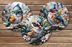 3 Happy Chibi Birds. Coaster sublimation design. Product Image 1