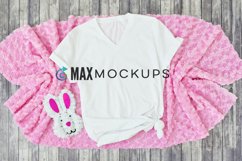 White shirt Mockup, Easter bunny pink flatlay photo display Product Image 1