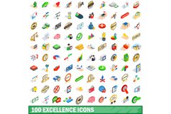 100 excellence icons set, isometric 3d style Product Image 1