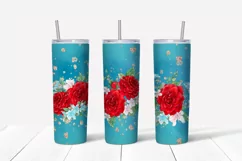 Red Roses sublimation design. Skinny tumbler wrap design. Product Image 5