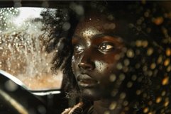 Young black woman driving car during rainstorm Product Image 1
