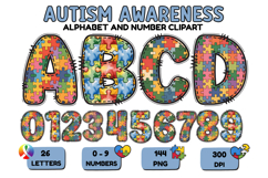 Autism Awareness Doodle Letters Puzzle Piece Alphabet PNG Product Image 1