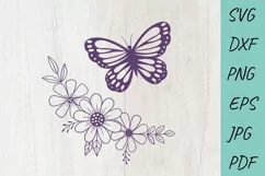 Butterfly and flowers SVG, Butterfly SVG, Flower SVG Product Image 1