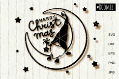 Merry Christmas card svg, Gnome on the moon, clipart vector Product Image 3