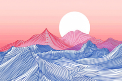 Mountains Gradient Line Drawing Background Wallpaper Product Image 1