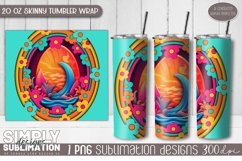 3D Retro Beach Sublimation Skinny Tumbler Wrap| 20oz | Png Product Image 1