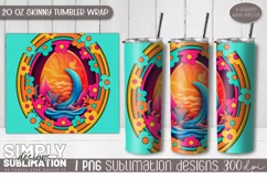 3D Retro Beach Sublimation Skinny Tumbler Wrap| 20oz | Png Product Image 1