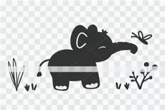 Baby elephant and butterfly svg, cute elephant, baby shower Product Image 1
