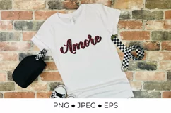 Amore calligraphy PNG. Love in Italian. Red buffalo pattern. Product Image 3