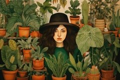 Woman amidst lush indoor plants Product Image 1