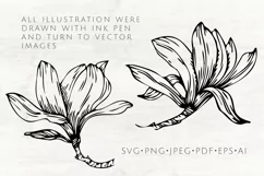 Magnolia flowers line art SVG, PNG. Hand drawn doodle flower Product Image 6