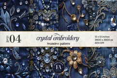 Navy Crystal Embroidery | Luxury Denim Fabric Texture Product Image 1
