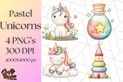 Fairy Tale Unicorn PNG Pastel Magic Clipart, Fantasy Rainbow Product Image 1