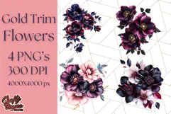 Gothic Floral PNG, Dark Aesthetic Flowers Clipart Print Product Image 1