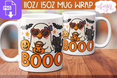 Boo Halloween mug wrap PNG, Duck ghost coffee mug PNG Product Image 1