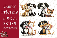 Dog and Cat Friends PNG, Cute Pet Clipart, Funny Animal Art Product Image 1